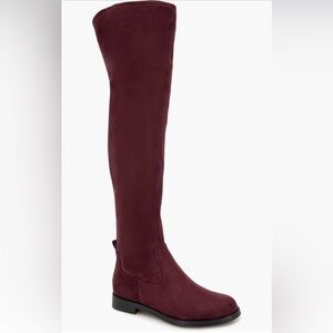 Kenneth Cole Reaction Windy Faux Suede Over Knee High Boot Deep Burgundy NIB